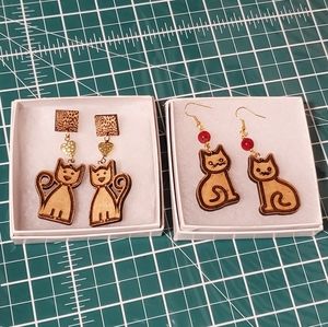 Cat lover earrings Wood 2 pair Handmade Laser Cut